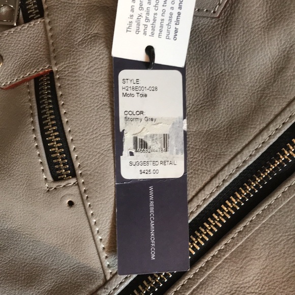 Rebecca Minkoff Large Leather Studded Moto Zip Tote Bag - Picture 2 of 4